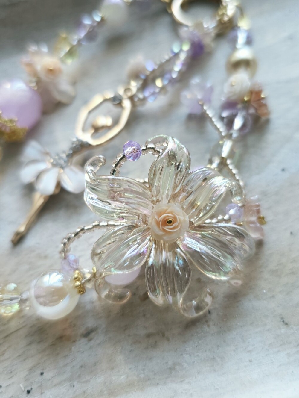 🩰 NWT Handcrafted Phone Charm Pink Ballerina Centered and Glass Crystal Flower - Picture 2 of 5